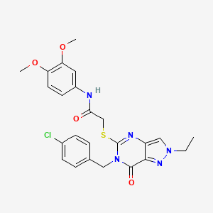 molecular formula C24H24ClN5O4S B2501119 2-({6-[(4-chlorophenyl)methyl]-2-ethyl-7-oxo-2H,6H,7H-pyrazolo[4,3-d]pyrimidin-5-yl}sulfanyl)-N-(3,4-dimethoxyphenyl)acetamide CAS No. 892305-43-0