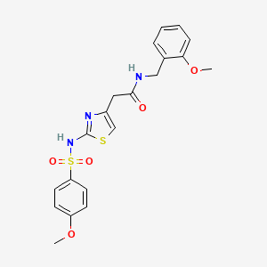 molecular formula C20H21N3O5S2 B2501123 N-(2-甲氧基苄基)-2-(2-(4-甲氧基苯基磺酰氨基)噻唑-4-基)乙酰胺 CAS No. 922000-52-0