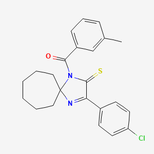 molecular formula C23H23ClN2OS B2501133 3-(4-氯苯基)-1-(3-甲基苯甲酰)-1,4-二氮杂螺[4.6]十一烯-2-硫酮 CAS No. 1223797-70-3