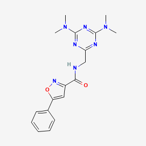 molecular formula C18H21N7O2 B2501136 N-((4,6-bis(dimethylamino)-1,3,5-triazin-2-yl)methyl)-5-phenylisoxazole-3-carboxamide CAS No. 2034356-41-5