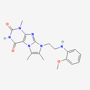 molecular formula C19H22N6O3 B2501144 8-(2-((2-甲氧基苯基)氨基)乙基)-1,6,7-三甲基-1H-咪唑并[2,1-f]嘌呤-2,4(3H,8H)-二酮 CAS No. 923203-71-8