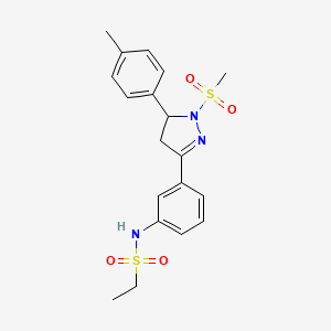 molecular formula C19H23N3O4S2 B2501152 N-(3-(1-(甲基磺酰)-5-(对甲苯基)-4,5-二氢-1H-吡唑-3-基)苯基)乙烷磺酰胺 CAS No. 851782-65-5