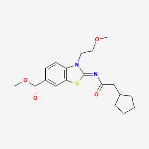 molecular formula C19H24N2O4S B2501171 (E)-甲基 2-((2-环戊基乙酰)亚胺基)-3-(2-甲氧基乙基)-2,3-二氢苯并[d]噻唑-6-羧酸甲酯 CAS No. 1173577-47-3