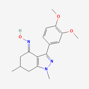 molecular formula C17H21N3O3 B2501177 3-(3,4-Dimethoxyphenyl)-4-(hydroxyimino)-1,6-dimethyl-5,6,7-trihydro1H-indazole CAS No. 1024776-27-9