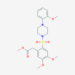 molecular formula C22H28N2O7S B2501178 Methyl 2-(4,5-dimethoxy-2-((4-(2-methoxyphenyl)piperazinyl)sulfonyl)phenyl)acetate CAS No. 497060-56-7