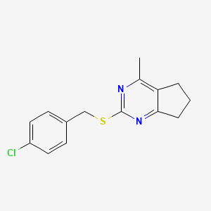 molecular formula C15H15ClN2S B2501180 2-((4-Chlorobenzyl)sulfanyl)-4-methyl-6,7-dihydro-5H-cyclopenta(d)pyrimidine CAS No. 477852-02-1