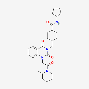 molecular formula C29H40N4O4 B2501181 N-cyclopentyl-4-[[1-[2-(2-methylpiperidin-1-yl)-2-oxoethyl]-2,4-dioxoquinazolin-3-yl]methyl]cyclohexane-1-carboxamide CAS No. 957263-05-7