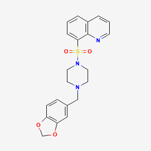molecular formula C21H21N3O4S B2501200 8-{[4-(1,3-Benzodioxol-5-ylmethyl)piperazin-1-yl]sulfonyl}quinoline CAS No. 324779-64-8