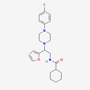 molecular formula C23H30FN3O2 B2501212 N-(2-(4-(4-fluorophenyl)piperazin-1-yl)-2-(furan-2-yl)ethyl)cyclohexanecarboxamide CAS No. 877632-32-1
