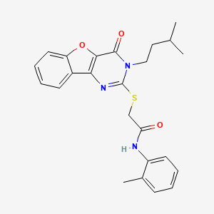 molecular formula C24H25N3O3S B2501239 2-{[3-(3-甲基丁基)-4-氧代-3,4-二氢[1]苯并呋喃[3,2-d]嘧啶-2-基]硫代}-N-(2-甲基苯基)乙酰胺 CAS No. 900003-08-9
