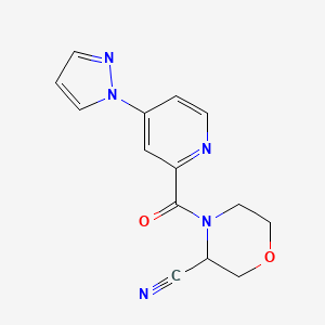 molecular formula C14H13N5O2 B2501254 4-[4-(1H-pyrazol-1-yl)pyridine-2-carbonyl]morpholine-3-carbonitrile CAS No. 1394672-48-0