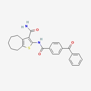 molecular formula C24H22N2O3S B2501256 2-(4-benzoylbenzamido)-5,6,7,8-tetrahydro-4H-cyclohepta[b]thiophene-3-carboxamide CAS No. 477539-25-6
