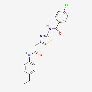molecular formula C20H18ClN3O2S B2501269 4-chloro-N-(4-(2-((4-ethylphenyl)amino)-2-oxoethyl)thiazol-2-yl)benzamide CAS No. 921834-78-8