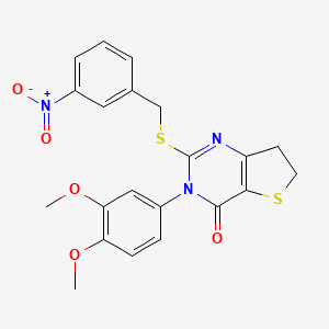 molecular formula C21H19N3O5S2 B2501294 3-(3,4-dimethoxyphenyl)-2-((3-nitrobenzyl)thio)-6,7-dihydrothieno[3,2-d]pyrimidin-4(3H)-one CAS No. 877656-50-3