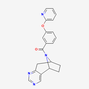 molecular formula C21H18N4O2 B2501308 (3-(pyridin-2-yloxy)phenyl)((5R,8S)-6,7,8,9-tetrahydro-5H-5,8-epiminocyclohepta[d]pyrimidin-10-yl)methanone CAS No. 1903108-96-2