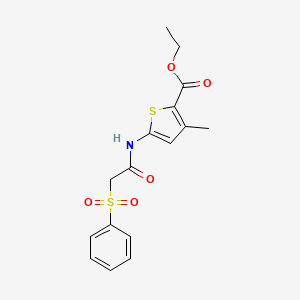 molecular formula C16H17NO5S2 B2501312 3-甲基-5-(2-(苯磺酰基)乙酰氨基)噻吩-2-羧酸乙酯 CAS No. 895460-18-1