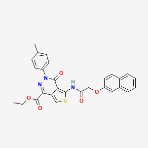 molecular formula C28H23N3O5S B2501317 3-(4-甲基苯基)-5-[(2-萘-2-yloxy乙酰)氨基]-4-氧代噻吩并[3,4-d]嘧啶-1-羧酸乙酯 CAS No. 896676-97-4