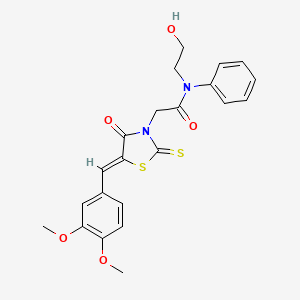 B2501349 (Z)-2-(5-(3,4-dimethoxybenzylidene)-4-oxo-2-thioxothiazolidin-3-yl)-N-(2-hydroxyethyl)-N-phenylacetamide CAS No. 681833-24-9