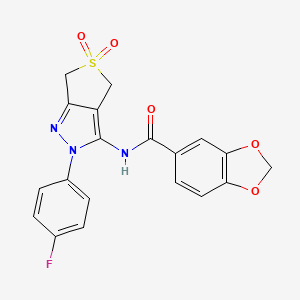 molecular formula C19H14FN3O5S B2501356 N-(2-(4-氟苯基)-5,5-二氧化-4,6-二氢-2H-噻吩并[3,4-c]吡唑-3-基)苯并[d][1,3]二氧杂环-5-甲酰胺 CAS No. 450337-30-1