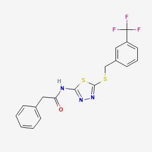 molecular formula C18H14F3N3OS2 B2501357 2-苯基-N-(5-((3-(三氟甲基)苄基)硫代)-1,3,4-噻二唑-2-基)乙酰胺 CAS No. 392301-81-4