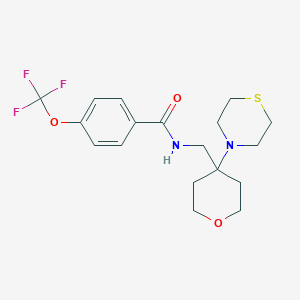 B2501358 N-[(4-Thiomorpholin-4-yloxan-4-yl)methyl]-4-(trifluoromethoxy)benzamide CAS No. 2415517-38-1