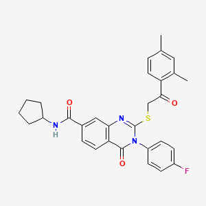 B2501361 N-cyclopentyl-2-((2-(2,4-dimethylphenyl)-2-oxoethyl)thio)-3-(4-fluorophenyl)-4-oxo-3,4-dihydroquinazoline-7-carboxamide CAS No. 1113138-26-3