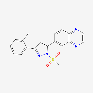 molecular formula C19H18N4O2S B2501375 6-(1-(甲基磺酰基)-3-(邻甲苯基)-4,5-二氢-1H-吡唑-5-基)喹喔啉 CAS No. 1010922-17-4