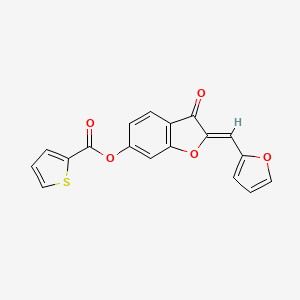 molecular formula C18H10O5S B2501379 (Z)-2-(呋喃-2-基亚甲基)-3-氧代-2,3-二氢苯并呋喃-6-基噻吩-2-羧酸酯 CAS No. 622362-09-8