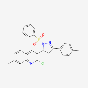 molecular formula C26H22ClN3O2S B2501380 2-chloro-7-methyl-3-(1-(phenylsulfonyl)-3-(p-tolyl)-4,5-dihydro-1H-pyrazol-5-yl)quinoline CAS No. 380446-19-5