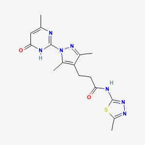 molecular formula C16H19N7O2S B2501384 3-(3,5-二甲基-1-(4-甲基-6-氧代-1,6-二氢嘧啶-2-基)-1H-吡唑-4-基)-N-(5-甲基-1,3,4-噻二唑-2-基)丙酰胺 CAS No. 1170949-88-8