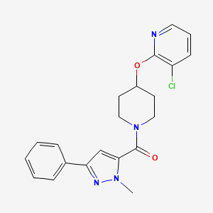 molecular formula C21H21ClN4O2 B2501401 (4-((3-chloropyridin-2-yl)oxy)piperidin-1-yl)(1-methyl-3-phenyl-1H-pyrazol-5-yl)methanone CAS No. 1448044-17-4