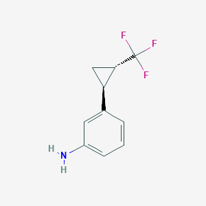 molecular formula C10H10F3N B2501431 (+/-)-3-(trans-2-(三氟甲基)环丙基)苯胺 CAS No. 1416432-51-3