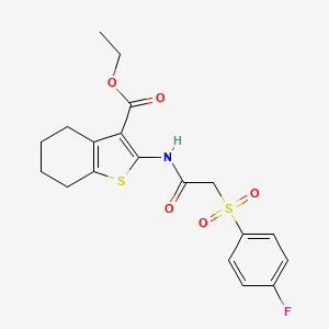 molecular formula C19H20FNO5S2 B2501486 Ethyl 2-(2-((4-fluorophenyl)sulfonyl)acetamido)-4,5,6,7-tetrahydrobenzo[b]thiophene-3-carboxylate CAS No. 895473-40-2