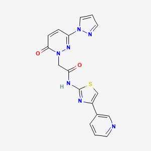 molecular formula C17H13N7O2S B2501488 2-(6-oxo-3-(1H-pyrazol-1-yl)pyridazin-1(6H)-yl)-N-(4-(pyridin-3-yl)thiazol-2-yl)acetamide CAS No. 1334375-92-6