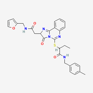 molecular formula C29H29N5O4S B2501515 2-[[2-[2-(furan-2-ylmethylamino)-2-oxoethyl]-3-oxo-2H-imidazo[1,2-c]quinazolin-5-yl]sulfanyl]-N-[(4-methylphenyl)methyl]butanamide CAS No. 1024317-74-5