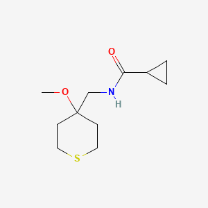 molecular formula C11H19NO2S B2501519 N-((4-methoxytetrahydro-2H-thiopyran-4-yl)methyl)cyclopropanecarboxamide CAS No. 2034452-10-1
