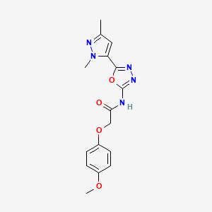molecular formula C16H17N5O4 B2501529 N-(5-(1,3-二甲基-1H-吡唑-5-基)-1,3,4-恶二唑-2-基)-2-(4-甲氧基苯氧基)乙酰胺 CAS No. 1172340-52-1