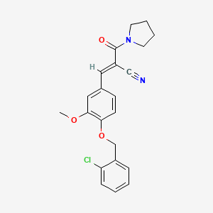 molecular formula C22H21ClN2O3 B2501545 (E)-3-[4-[(2-chlorophenyl)methoxy]-3-methoxyphenyl]-2-(pyrrolidine-1-carbonyl)prop-2-enenitrile CAS No. 723329-47-3