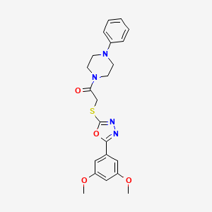 molecular formula C22H24N4O4S B2501553 2-((5-(3,5-Dimethoxyphenyl)-1,3,4-oxadiazol-2-yl)thio)-1-(4-phenylpiperazin-1-yl)ethanone CAS No. 851129-26-5
