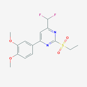 molecular formula C15H16F2N2O4S B2501570 4-(Difluoromethyl)-6-(3,4-dimethoxyphenyl)-2-(ethylsulfonyl)pyrimidine CAS No. 863187-94-4