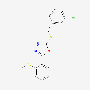 molecular formula C16H13ClN2OS2 B2501576 3-Chlorobenzyl 5-[2-(methylsulfanyl)phenyl]-1,3,4-oxadiazol-2-yl sulfide CAS No. 339015-42-8