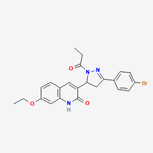 molecular formula C23H22BrN3O3 B2501577 3-(3-(4-bromophenyl)-1-propionyl-4,5-dihydro-1H-pyrazol-5-yl)-7-ethoxyquinolin-2(1H)-one CAS No. 361479-93-8