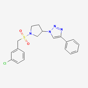 molecular formula C19H19ClN4O2S B2501595 1-(1-((3-chlorobenzyl)sulfonyl)pyrrolidin-3-yl)-4-phenyl-1H-1,2,3-triazole CAS No. 2034522-98-8