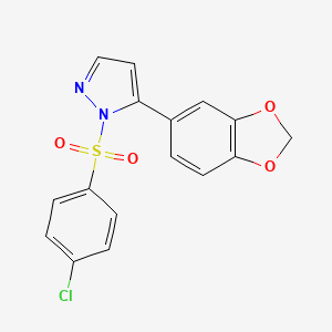 molecular formula C16H11ClN2O4S B2501611 5-(1,3-benzodioxol-5-yl)-1-[(4-chlorophenyl)sulfonyl]-1H-pyrazole CAS No. 956193-64-9