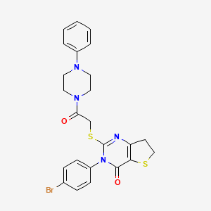 molecular formula C24H23BrN4O2S2 B2501626 3-(4-bromophenyl)-2-((2-oxo-2-(4-phenylpiperazin-1-yl)ethyl)thio)-6,7-dihydrothieno[3,2-d]pyrimidin-4(3H)-one CAS No. 362501-27-7