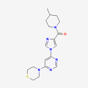 molecular formula C18H24N6OS B2501633 (4-methylpiperidin-1-yl)(1-(6-thiomorpholinopyrimidin-4-yl)-1H-imidazol-4-yl)methanone CAS No. 1251628-40-6