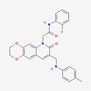 molecular formula C27H24FN3O4 B2501639 N-(2-fluorophenyl)-2-(7-oxo-8-((p-tolylamino)methyl)-2,3-dihydro-[1,4]dioxino[2,3-g]quinolin-6(7H)-yl)acetamide CAS No. 894553-34-5