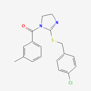 molecular formula C18H17ClN2OS B2501643 (2-((4-chlorobenzyl)thio)-4,5-dihydro-1H-imidazol-1-yl)(m-tolyl)methanone CAS No. 851801-53-1