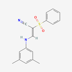 molecular formula C17H16N2O2S B2501650 (2E)-3-[(3,5-二甲苯基)氨基]-2-(苯磺酰基)丙-2-烯腈 CAS No. 1232817-42-3