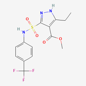 molecular formula C14H14F3N3O4S B2501662 methyl 3-ethyl-5-(N-(4-(trifluoromethyl)phenyl)sulfamoyl)-1H-pyrazole-4-carboxylate CAS No. 1298028-47-3